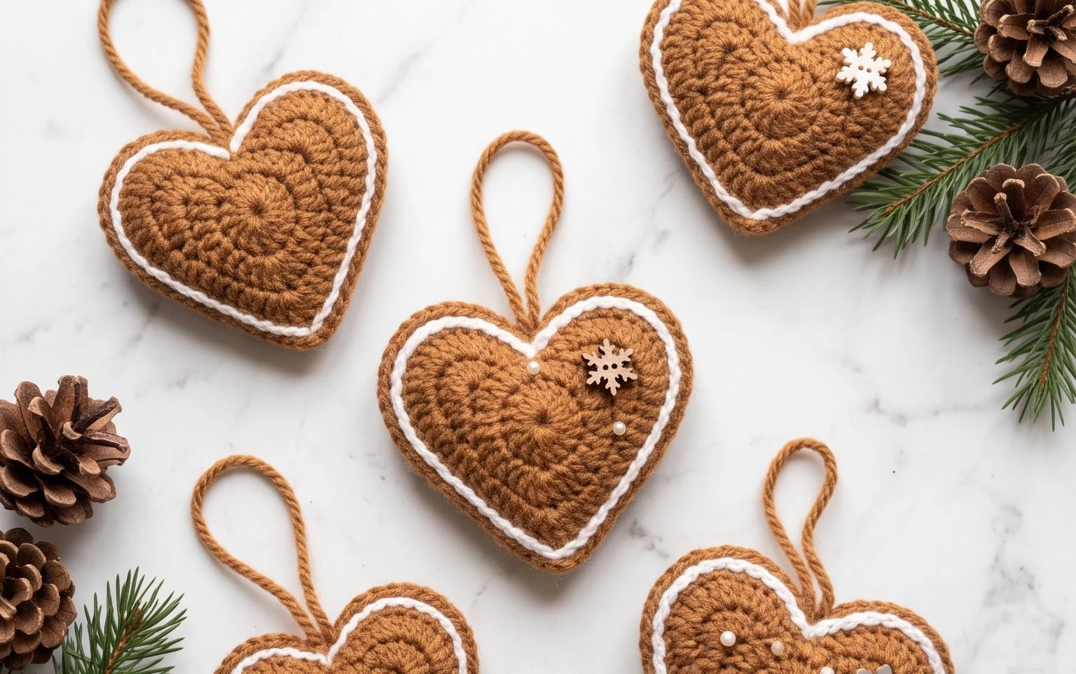 Easy Crochet Gingerbread Heart Ornaments Free Pattern