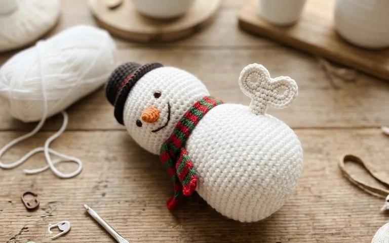 Wind Up Crochet Snowman Free Pattern – Beginner Friendly